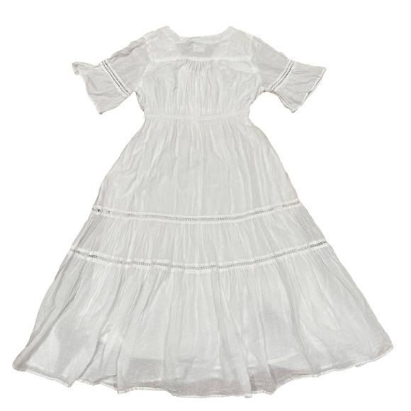 Sundry White Gauzy Cotton Peasant Midi Dress Sz 1 Small Boho Tiered Resortwear - Picture 3 of 9